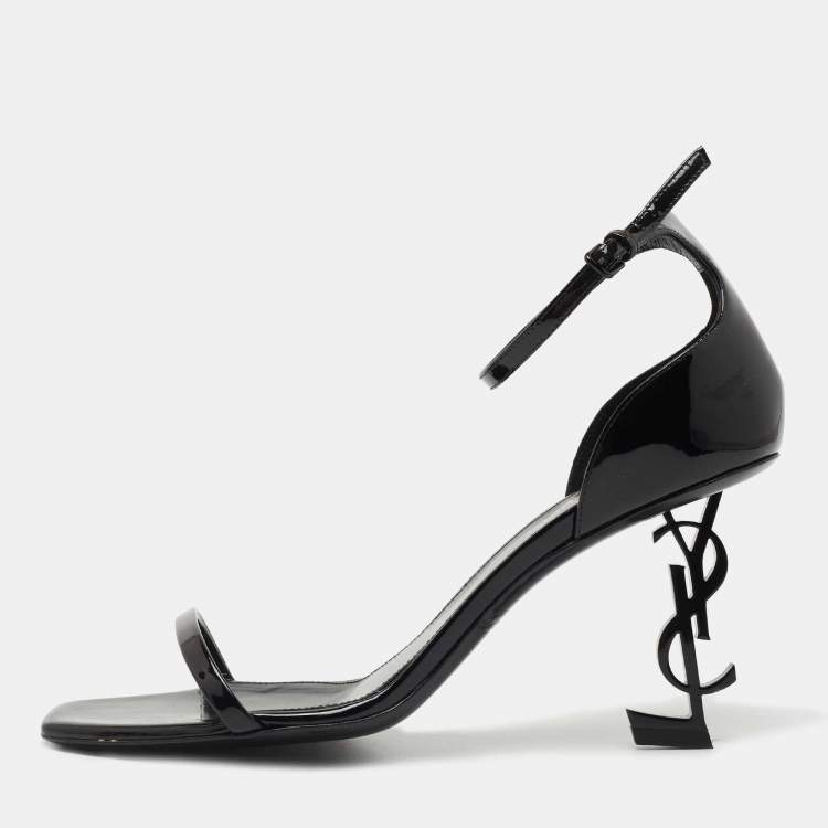 Pre Owned Saint Laurent Paris Black Patent Leather Opyum Sandals Size 39