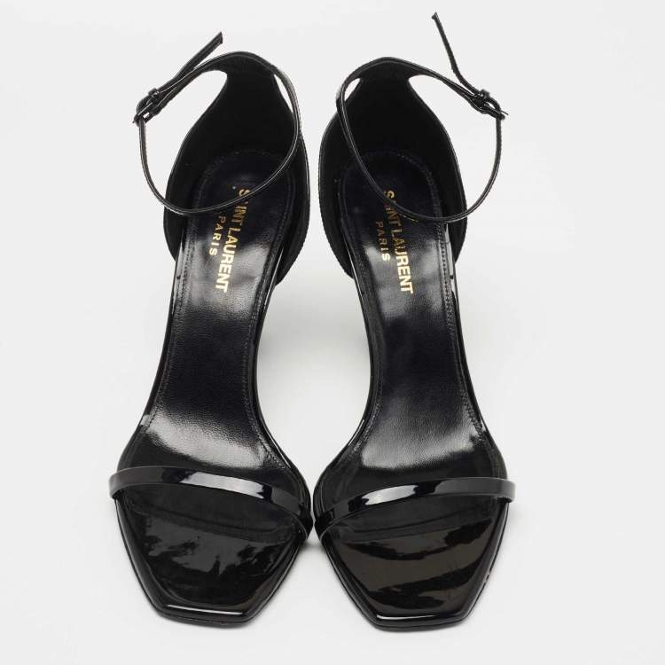Pre Owned Saint Laurent Paris Black Patent Leather Opyum Sandals Size 39