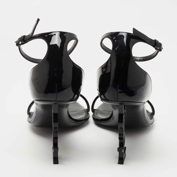 Pre Owned Saint Laurent Paris Black Patent Leather Opyum Sandals Size 39