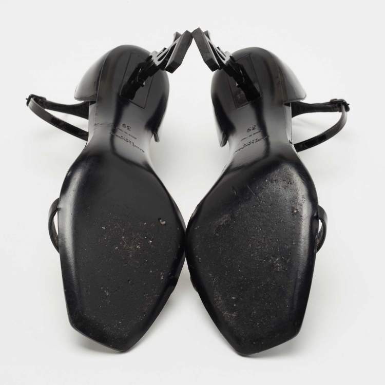 Pre Owned Saint Laurent Paris Black Patent Leather Opyum Sandals Size 39
