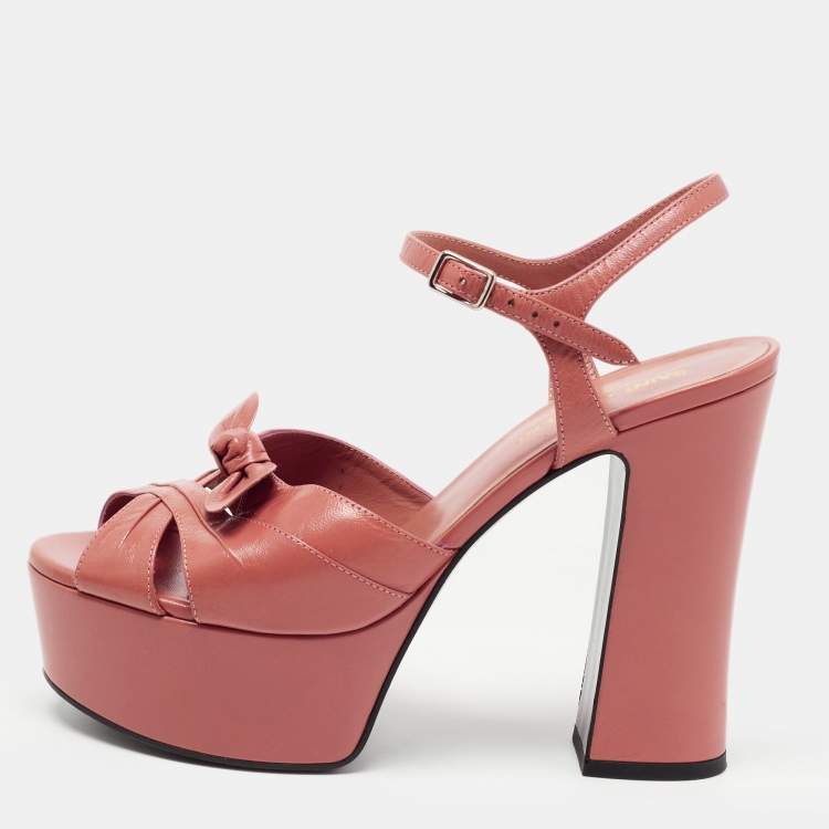 Pre Owned Saint Laurent Pink Leather Candy Platform Sandals Size 38