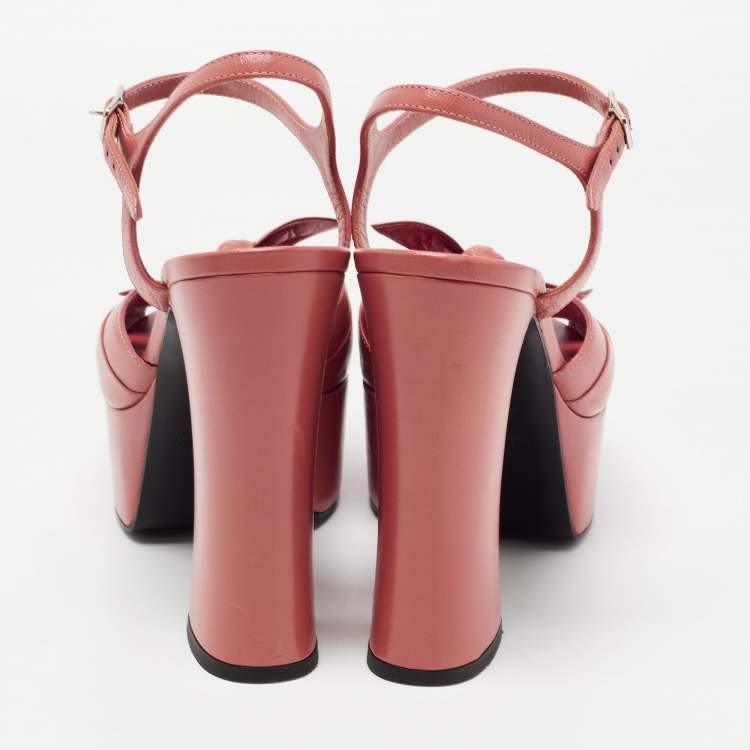 Pre Owned Saint Laurent Pink Leather Candy Platform Sandals Size 38