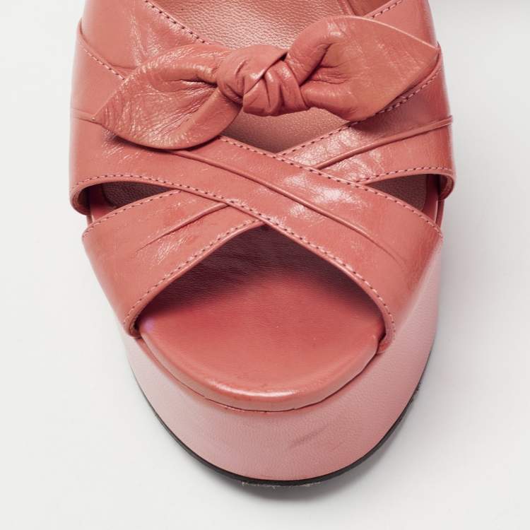 Pre Owned Saint Laurent Pink Leather Candy Platform Sandals Size 38