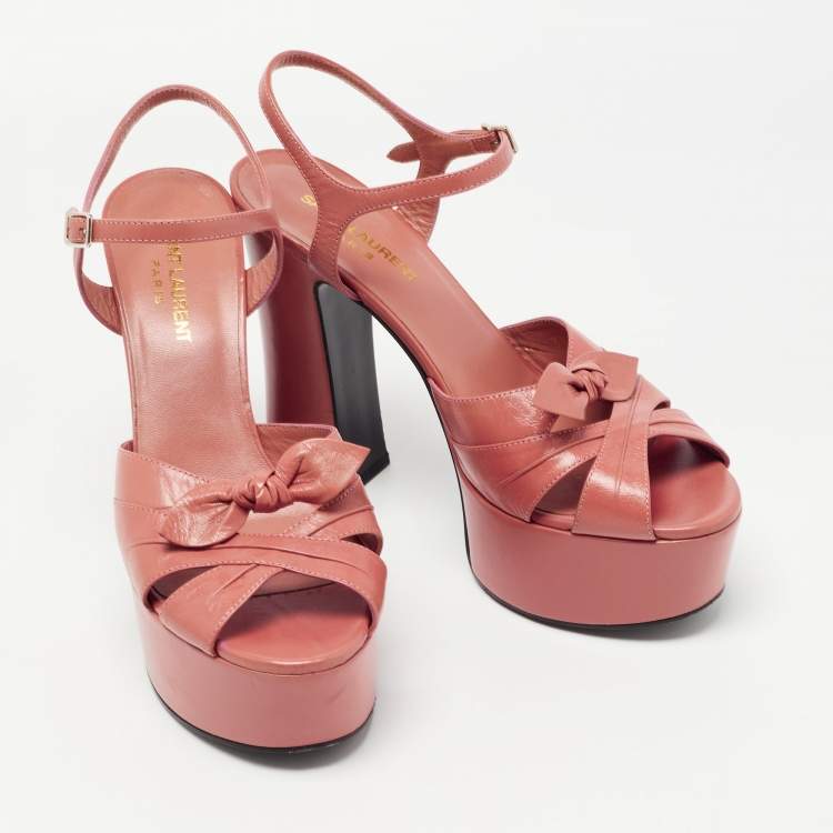Pre Owned Saint Laurent Pink Leather Candy Platform Sandals Size 38