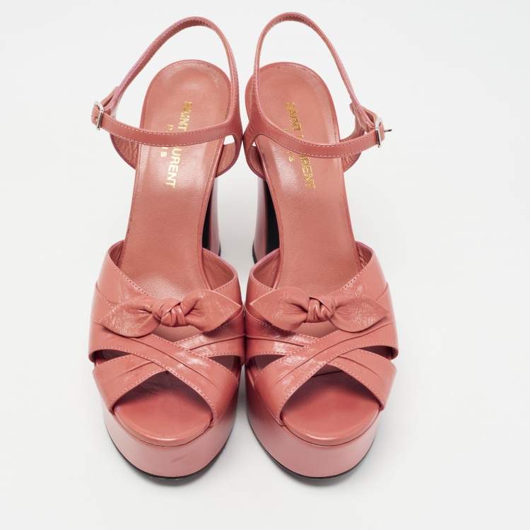 Pre Owned Saint Laurent Pink Leather Candy Platform Sandals Size 38