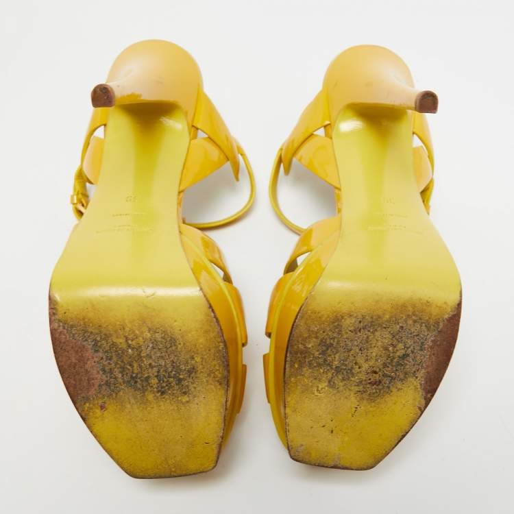 Pre Owned Saint Laurent Mustard Patent Leather Tribute Sandals Size 39