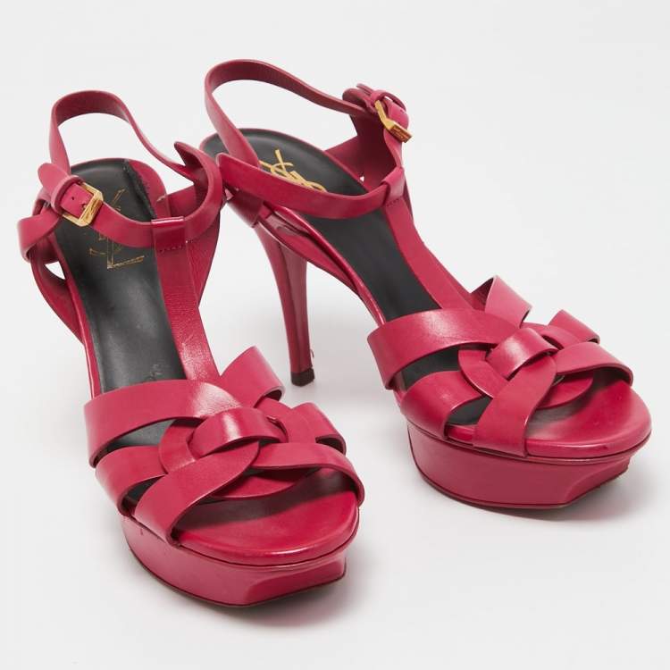 Pre Owned Saint Laurent Pink Leather Tribute Sandals Size 39.5