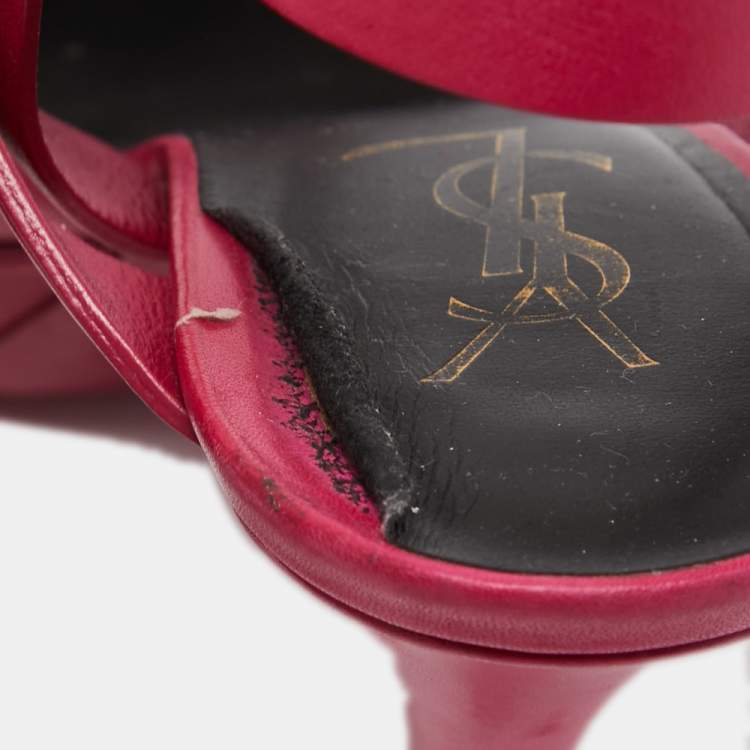 Pre Owned Saint Laurent Pink Leather Tribute Sandals Size 39.5