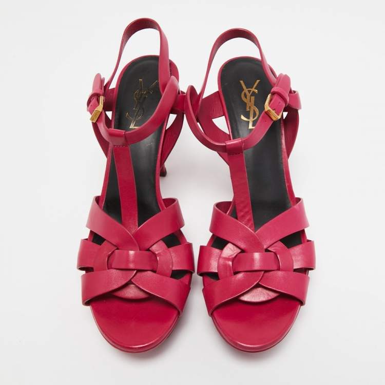 Pre Owned Saint Laurent Pink Leather Tribute Sandals Size 39.5