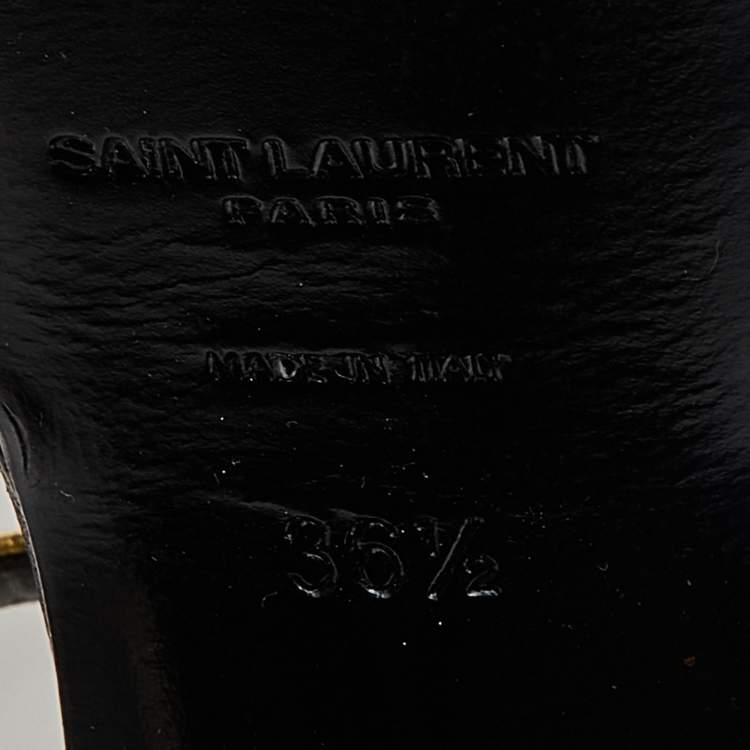 مملوكة مسبقًا Saint Laurent Black/Gold Leather Platform Ankle Strap Sandals Size 36.5
