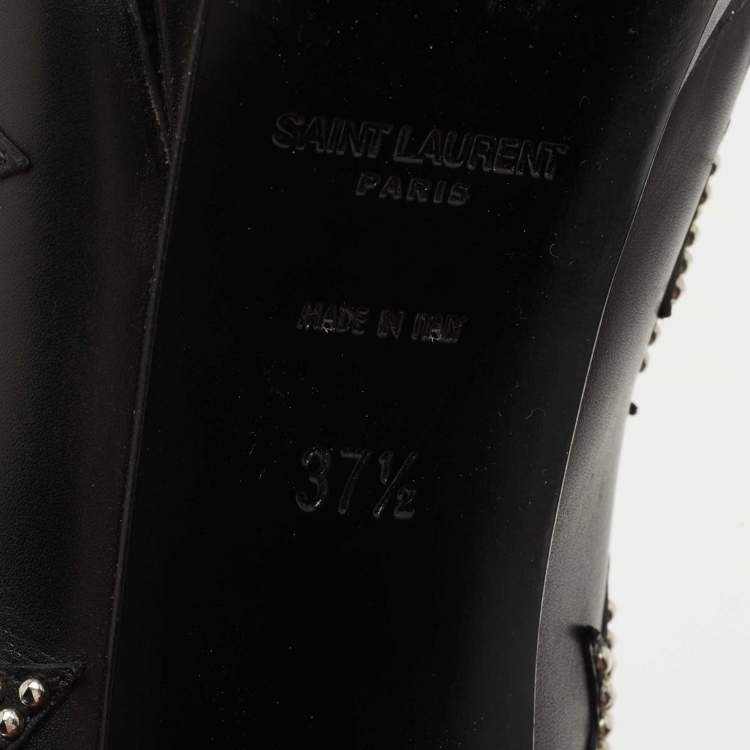 Pre Owned Saint Laurent Black Leather Studded Star Platform Pumps Size 37.5