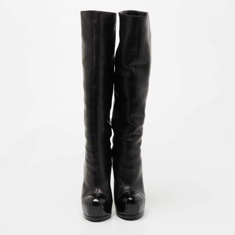 Pre Owned Saint Laurent Black Leather  Tribute Knee Length Boots Size 36