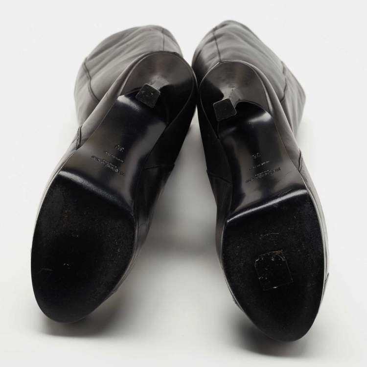 Pre Owned Saint Laurent Black Leather  Tribute Knee Length Boots Size 36
