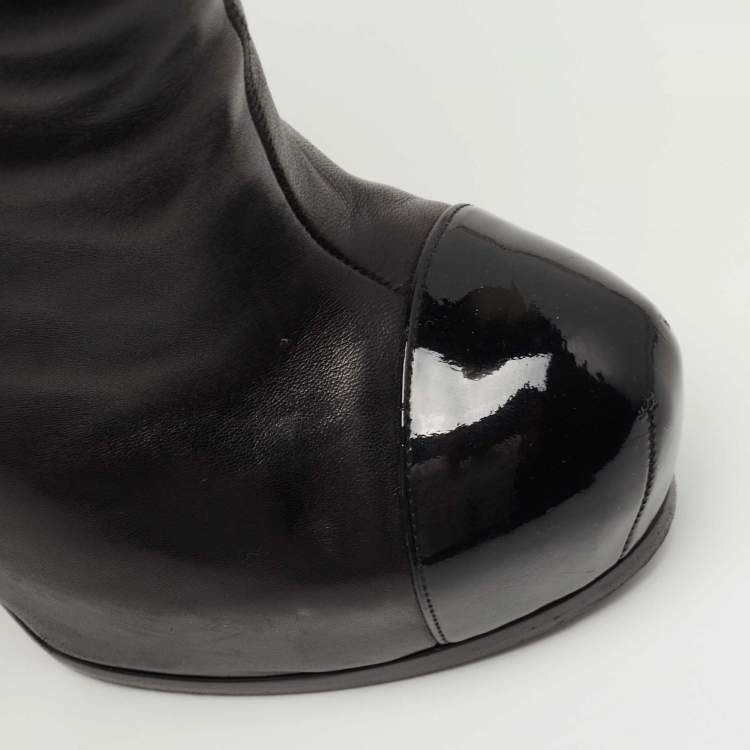 Pre Owned Saint Laurent Black Leather  Tribute Knee Length Boots Size 36