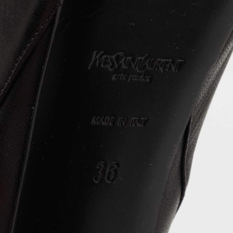 Pre Owned Saint Laurent Black Leather  Tribute Knee Length Boots Size 36