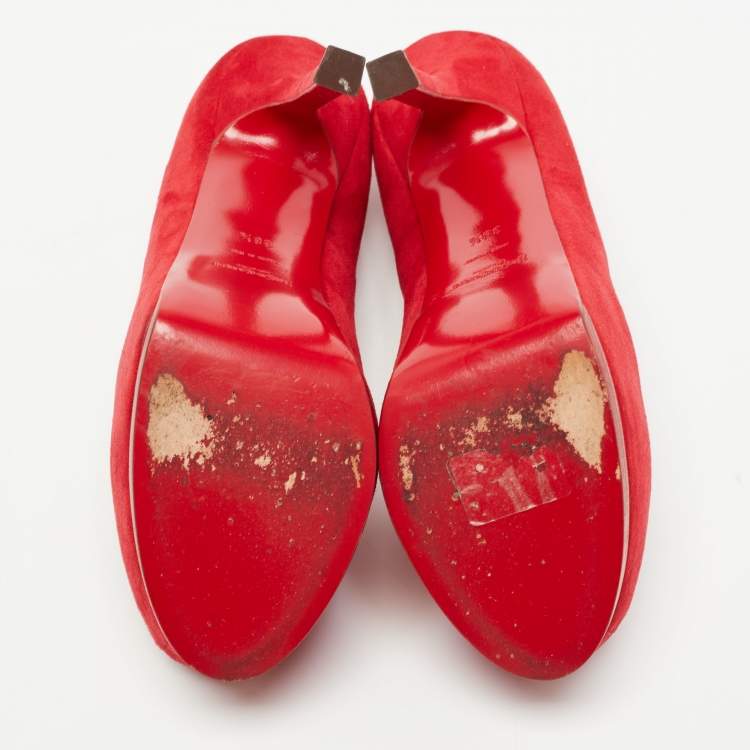 Pre Owned Saint Laurent Red Suede Tribtoo Pumps Size 38.5