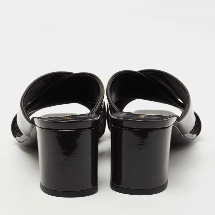 Pre Owned Saint Laurent Dark Grey Patent Leather Loulou Sandals Size 39
