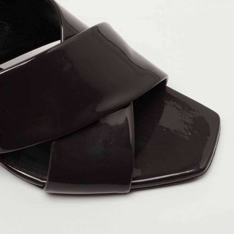 Pre Owned Saint Laurent Dark Grey Patent Leather Loulou Sandals Size 39