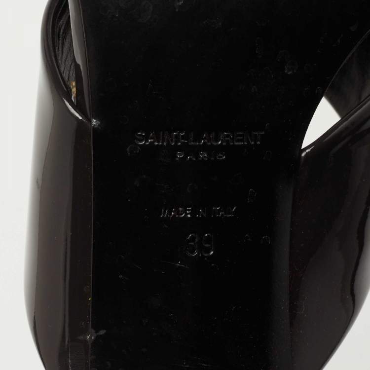 Pre Owned Saint Laurent Dark Grey Patent Leather Loulou Sandals Size 39