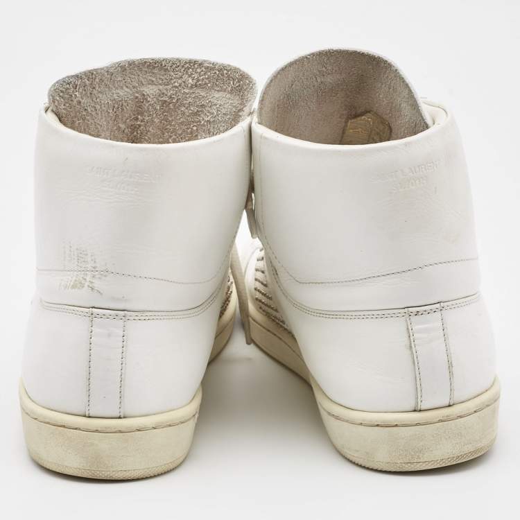 Pre Owned Saint Laurent White Leather Studded High Top Sneakers Size 37