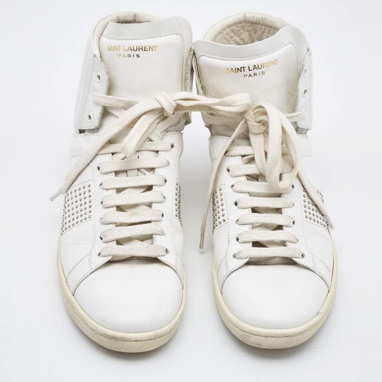 Pre Owned Saint Laurent White Leather Studded High Top Sneakers Size 37