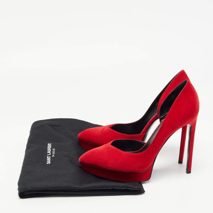 Pre Owned Saint Laurent Paris Red Suede D'orsay Pointed Toe Pumps Size 39