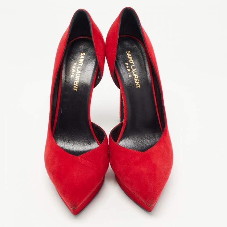 Pre Owned Saint Laurent Paris Red Suede D'orsay Pointed Toe Pumps Size 39