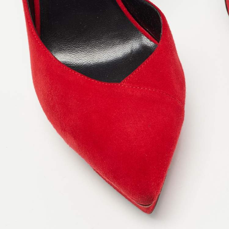 Pre Owned Saint Laurent Paris Red Suede D'orsay Pointed Toe Pumps Size 39