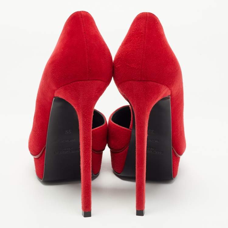Pre Owned Saint Laurent Paris Red Suede D'orsay Pointed Toe Pumps Size 39