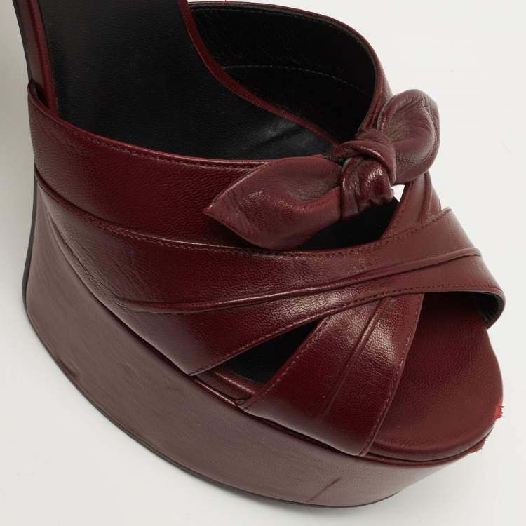 Pre Owned Saint Laurent Burgundy Leather Candy Sandals Size 38