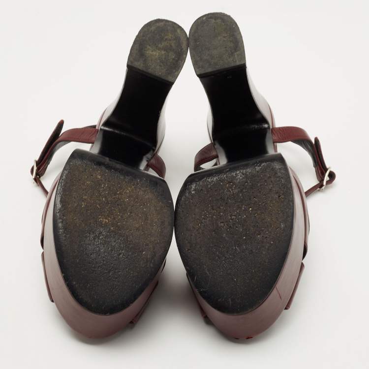 Pre Owned Saint Laurent Burgundy Leather Candy Sandals Size 38