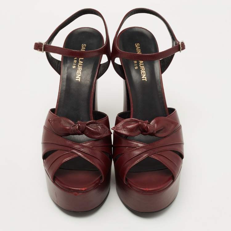 Pre Owned Saint Laurent Burgundy Leather Candy Sandals Size 38
