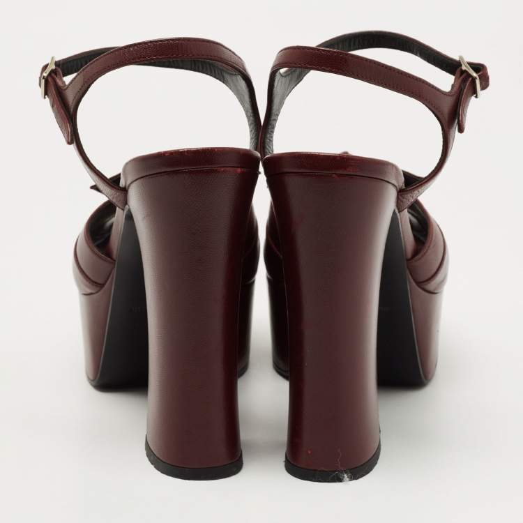 Pre Owned Saint Laurent Burgundy Leather Candy Sandals Size 38