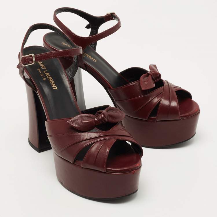 Pre Owned Saint Laurent Burgundy Leather Candy Sandals Size 38