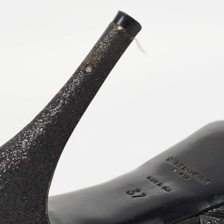 Pre Owned Saint Laurent Black Glitter Tribute Sandals Size 37