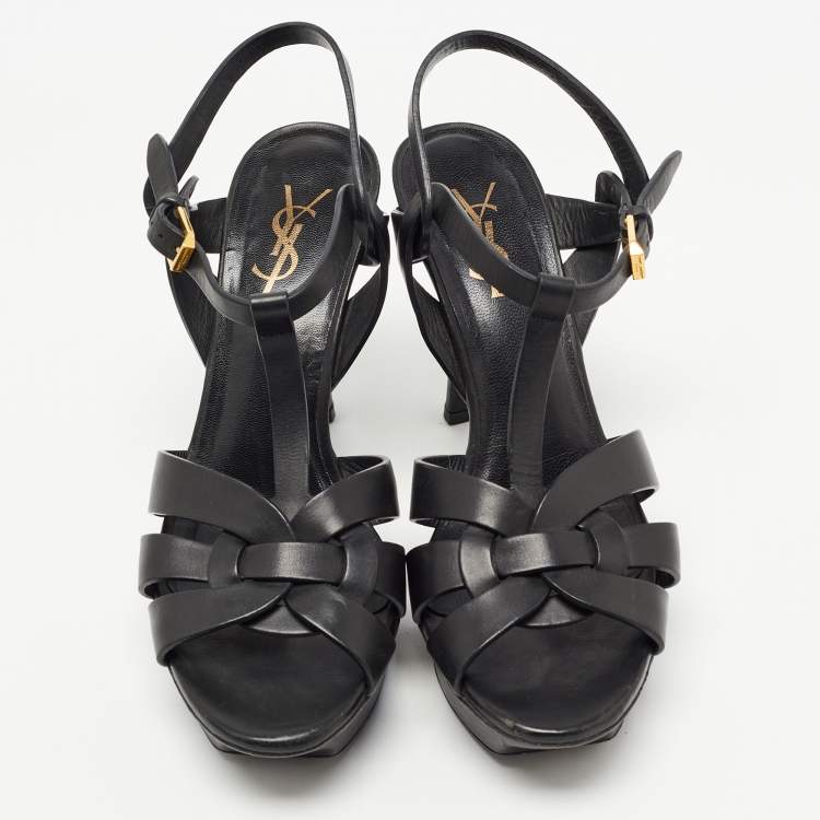 Pre Owned Saint Laurent Black Leather Tribute Sandals Size 38