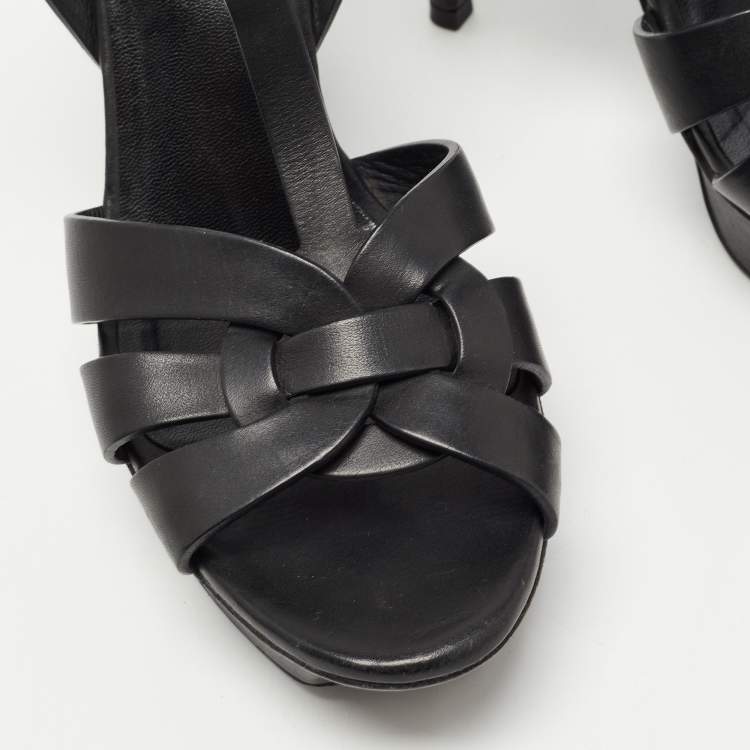 Pre Owned Saint Laurent Black Leather Tribute Sandals Size 38