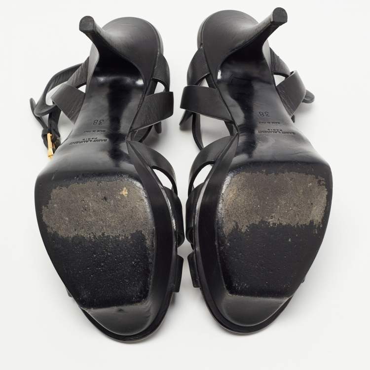 Pre Owned Saint Laurent Black Leather Tribute Sandals Size 38