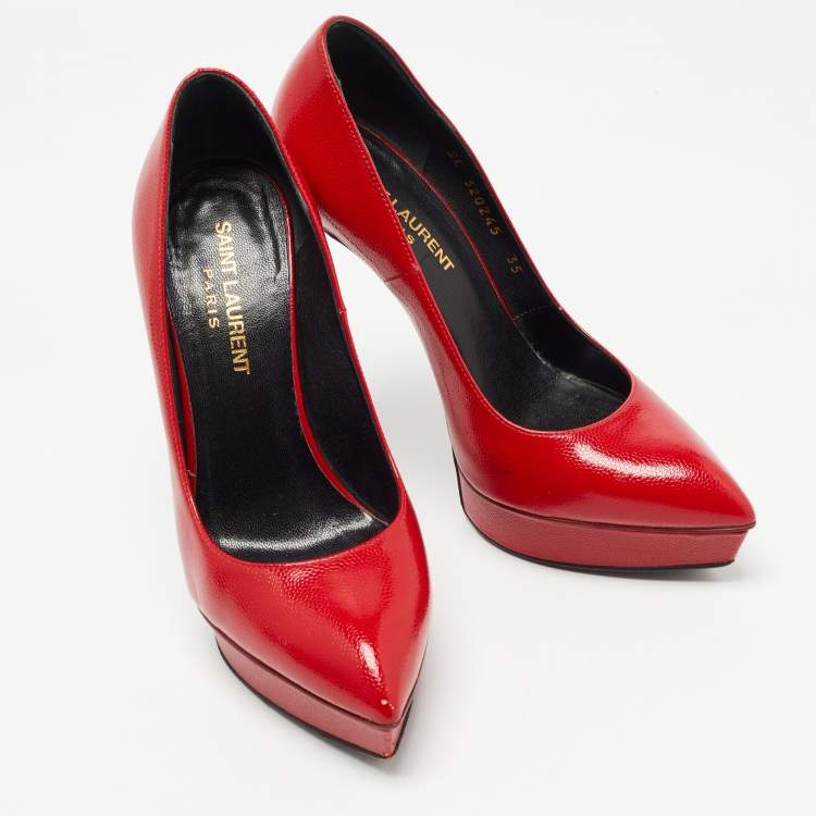 Pre Owned Saint Laurent Red Textured Leather Janis Pumps Size 35