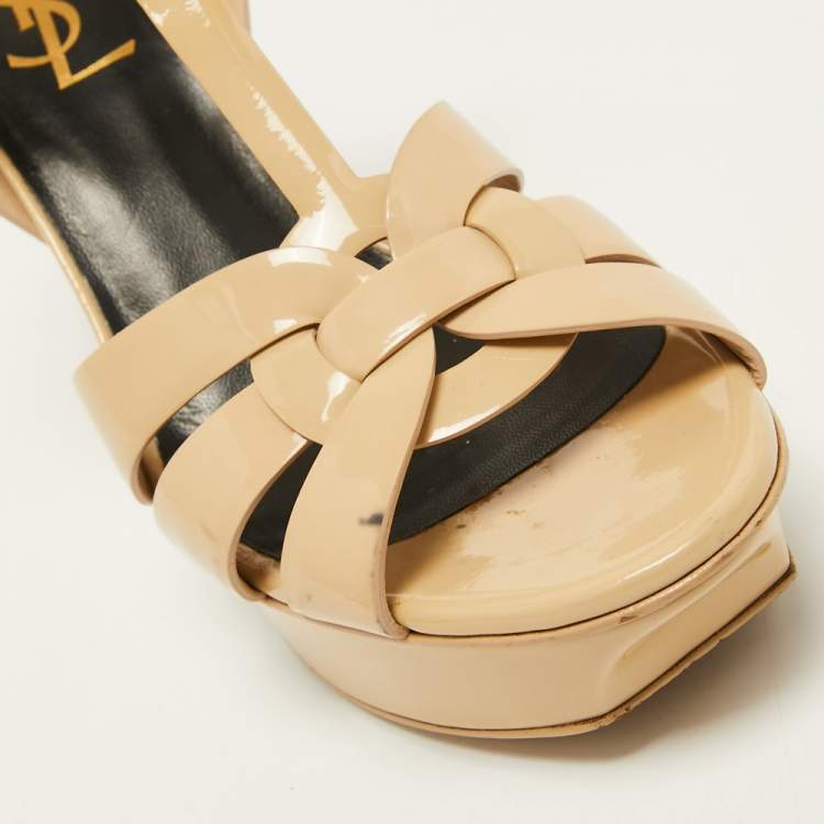 Pre Owned Saint Laurent Beige Patent Leather Tribute Sandals Size 36.5