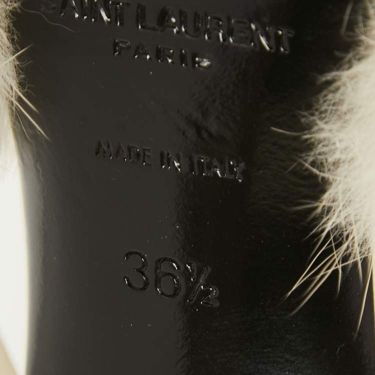 Pre Owned Saint Laurent Off White Mink Fur Roy Slide Sandals Size 36.5