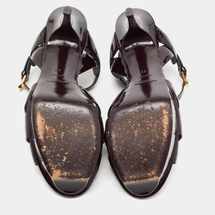 مملوكة مسبقًا Saint Laurent Paris Burgundy Patent Leather Tribute Sandals Size 41