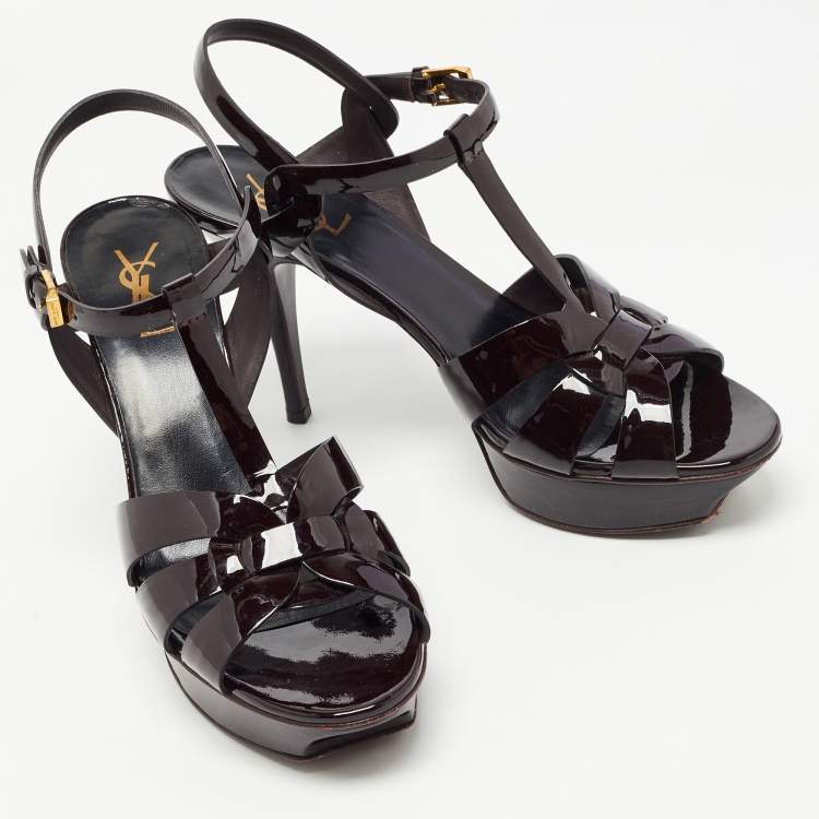مملوكة مسبقًا Saint Laurent Paris Burgundy Patent Leather Tribute Sandals Size 41