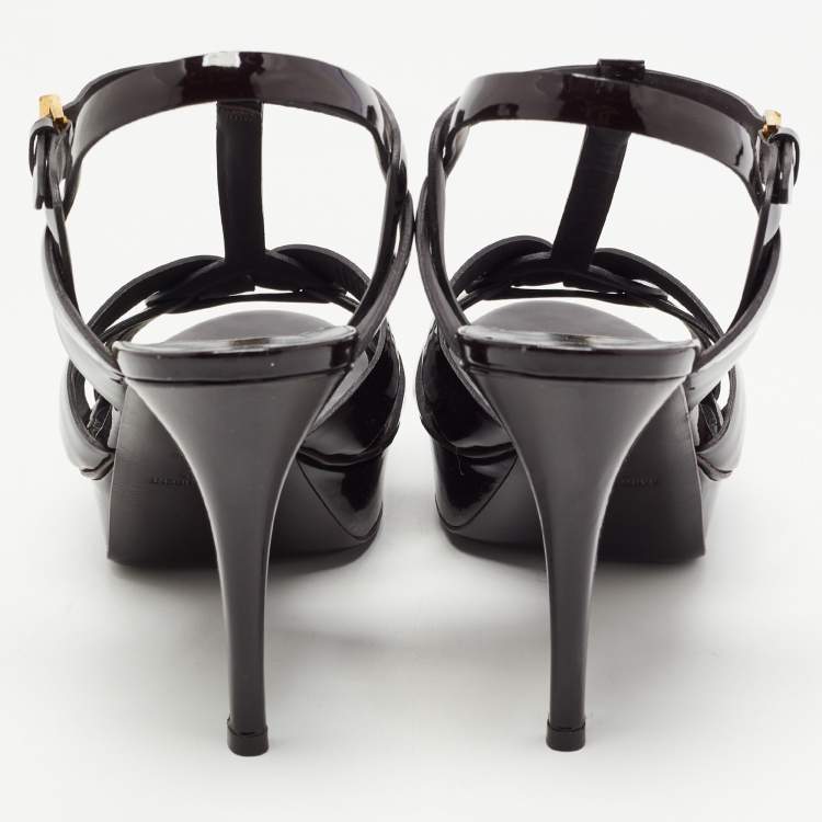 مملوكة مسبقًا Saint Laurent Paris Burgundy Patent Leather Tribute Sandals Size 41