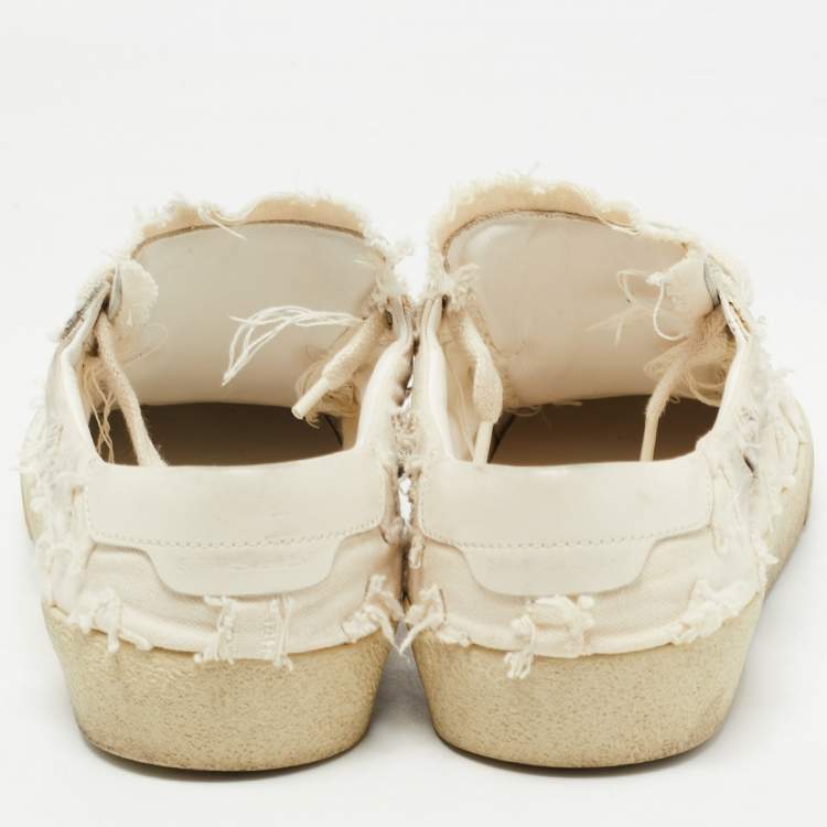 Pre Owned Saint Laurent White Canvas Lace Up Sneakers Size 38.5