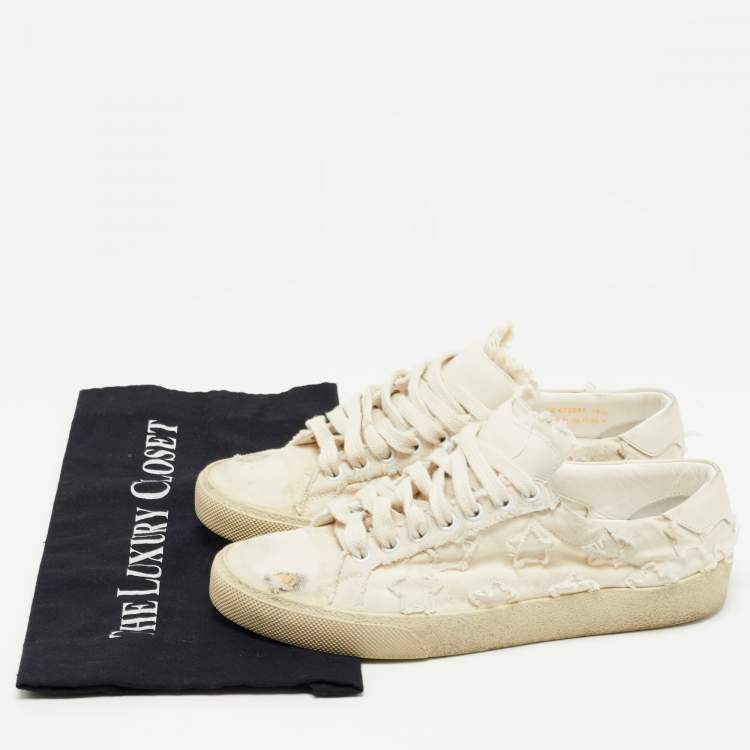 Pre Owned Saint Laurent White Canvas Lace Up Sneakers Size 38.5
