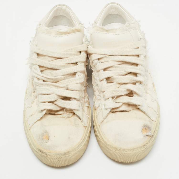 Pre Owned Saint Laurent White Canvas Lace Up Sneakers Size 38.5