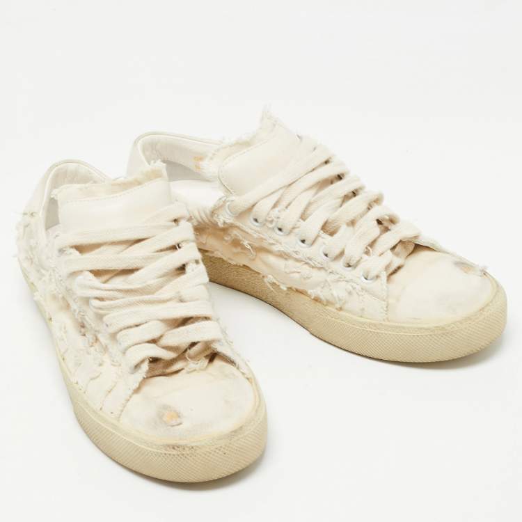 Pre Owned Saint Laurent White Canvas Lace Up Sneakers Size 38.5