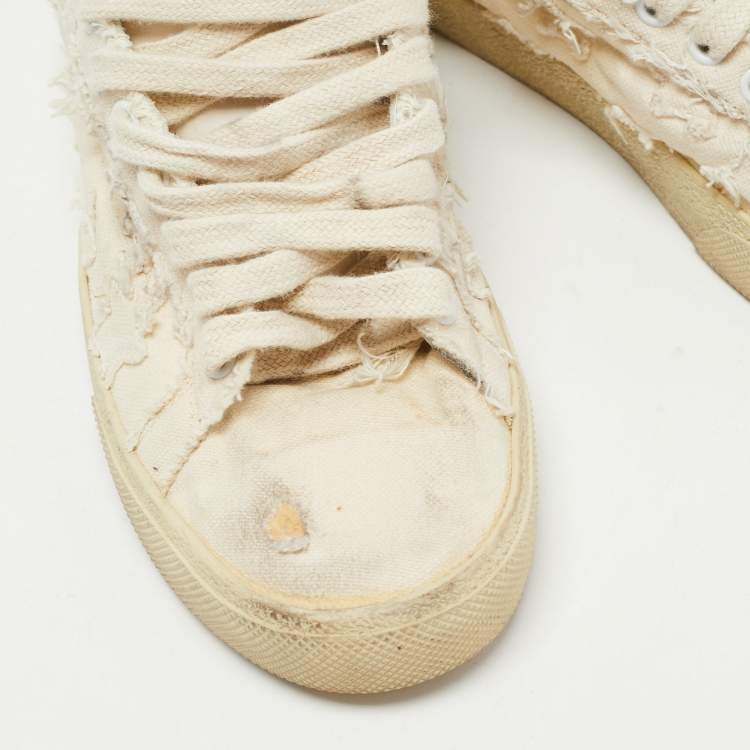 Pre Owned Saint Laurent White Canvas Lace Up Sneakers Size 38.5