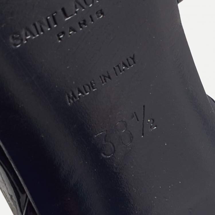 Pre Owned Saint Laurent Navy Blue Patent Leather Tribute Sandals Size 38.5